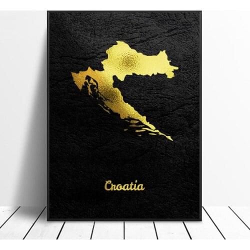 Golden Map Art Croatia Canvas Painting Wall Art Print Modern Poster Wall Pictures For Living Room Decor frame