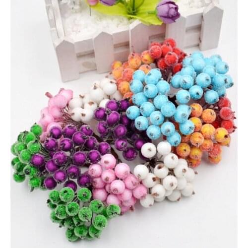1 bunch 40heads Artificial Fruit glass Berries Stamen Christmas decoration DIY Candy gift box Scrapbooking red cherry Bouquet