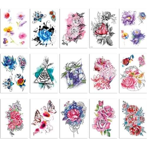 15 Sheets Disposable Tattoo Sticker Waterproof DIY Flower Temporary Tattoo Body Sticker Fake Tattoo Sticker for Men Women