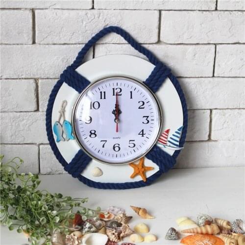 24cm Nordic Decorative Nautical Mediterranean-Style Retro Sea Anchor Clock Sea Sailing Wall Clock Casual Home Decor