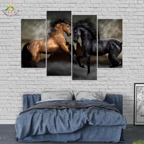 3-4-5 Pieces Black Stallion Playing Pictures Painting Home Decoration Wall Art Pictures HD Canvas Painting Modern Pictures