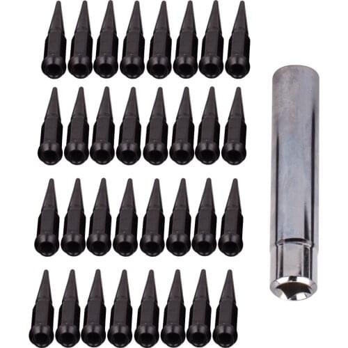 32pcs Car Modification Wheel Nuts Spiked Lug Nuts M14x1.5 Chrome 4.5" Length + 1 Key 1 Set Wheels Rims Lug Nuts Black New