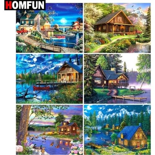 HOMFUN 5D Diamond Embroidery Needlework Kit "House beautiful scenery" Diy Diamond Painting Cross Stitch Home Decoration Gift