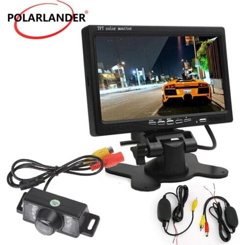 In-Dash 7 Inch Color TFT screen Car Monitor with 7LED IR Lights Night Vision reverse camera +wireless receiver transmitter kit