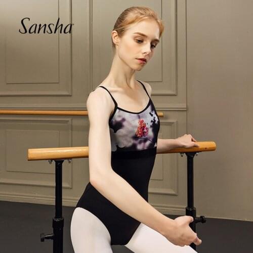 Sansha Audlt Ballet Dance Camisole Leotard with Floral Print Gymnastics Dancewear Bodysuit Gymnastic Cloth Ballerina 50AI0068M