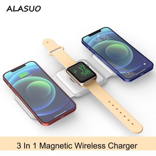 15W folding 3 in 1 magnetic wireless charger for iPhone 12 pro 11 pro Desk phone stand wireless chargers for iwatch 2 3 4 5