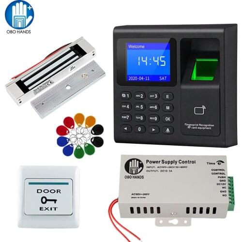 Door Access Control System Fingerprint Biometric RFID Access Control Keypad + Power Supply + Electric Magnetic Strike Lock +Keys
