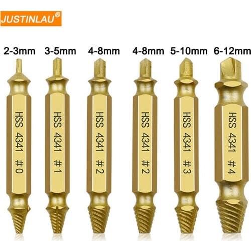 Double Side Drill Out Damaged Screw Extractor Out Remover Handymen Broken Bolt Stud Removal Tool Kit 6pcs #1 #2 #3 #4 With Case