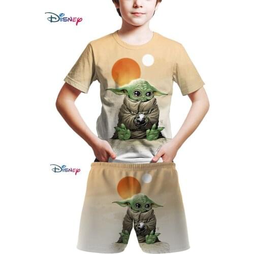 New Baby Yoda T-shirt suit Children Summer Star Wars Cool Tee Shirt Fashion Streetwear Cool T Shirt Boy girl Kids Tops Clothing
