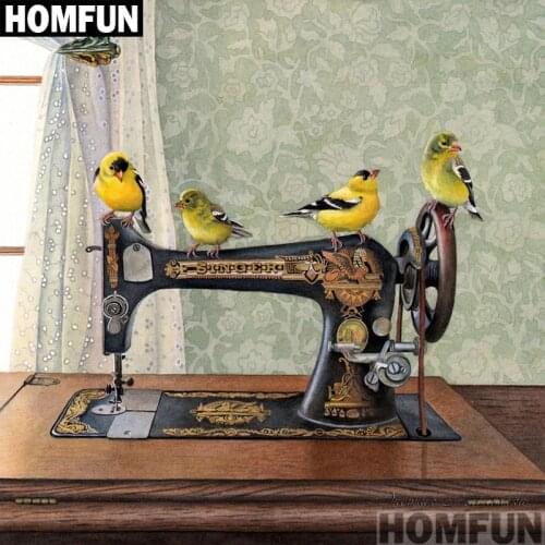 HOMFUN Full Square/Round Drill 5D DIY Diamond Painting "Sewing machine bird" 3D Embroidery Cross Stitch 5D Decor A00975