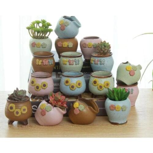 4pcs/set Ceramic Thumb Flower Pot Handmade Crafts Micro Landscape Succulent Flower Pot Vase with a Hole Desktop Ornaments