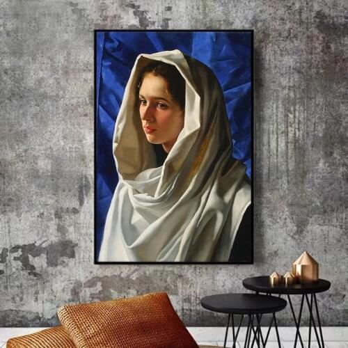 Classic Oil Painting Gir in White Shawl on Canvas Wall Art Picture Women Canvas Poster Prints Paintings For Home Decor