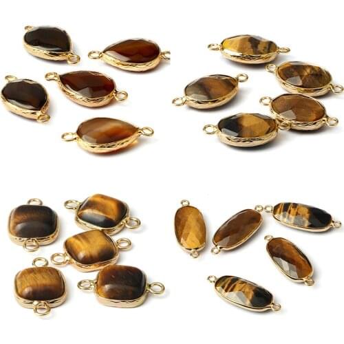Handmade DIY Classic Tiger Eye Natural Stone 4 Styles Shape Pendants For Earring Necklace Bracelets Jewelry Making Accessories