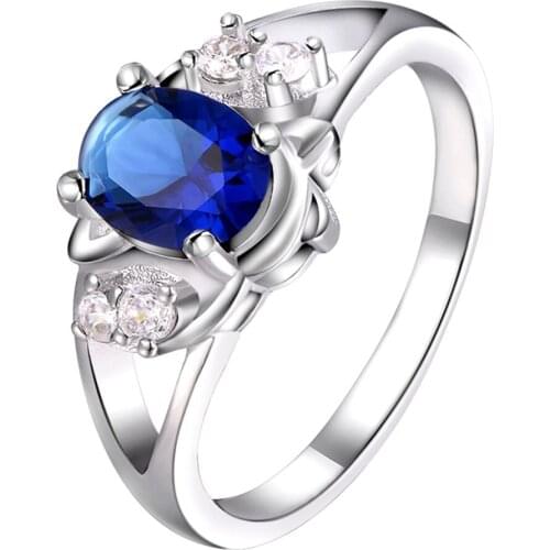 Hot Sale New Fashion Luxury Elegant Charm Design Accessories Ring Noble Zircon Blue Crystal
