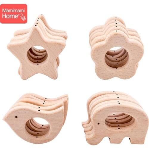 Mamihome 10pc Baby Wooden Animal Teether With Holes Beech Rodent Pacifier Chain Pendant BPA Free Teething Toys ChildrenS Goods