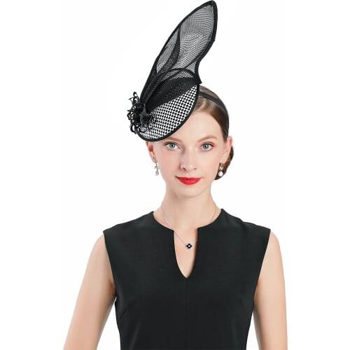 Fashion Church Hats for Women Wedding Banquet Fedoras Hats Black Fascinator Leaves With Butterfly Decoration Cocktail Party Cap