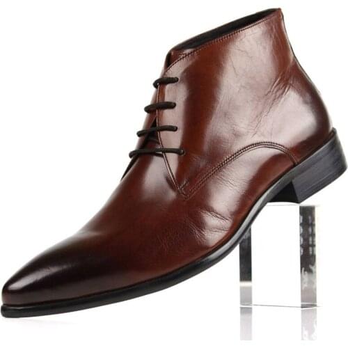 2021 New Men Fashion Dress Shoes Handmade Solid Color PU Faux Suede Wingtip Lace-up Classic Business Casual Ankle Boots