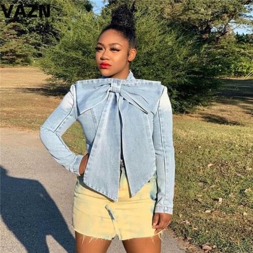 VAZN SMR9493 Autumn High-end Outwears Young Elegant Energy Fashion Solid Bow Full Sleeve Slim Women Wild Joker Regular Outwears