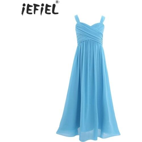 Kids Flower Girl Dress Summer Chiffon Pleated Tutu Princess Wedding Birthday Party Dresses Children Costume Teenager Prom Dress