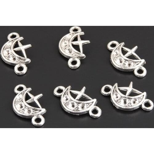 100pcs Silver Color 18x11mm Small Moon And Star Charms Nature Connector Pendant Fit DIY Jewelry Making Handcrafted Accessories