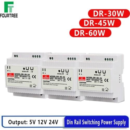 Industrial DIN Rail Switching Power Supply DR-30W 45W 60W Single Output 5V 12V 24V AC DC Converter Power Switch Input 110/240VAC