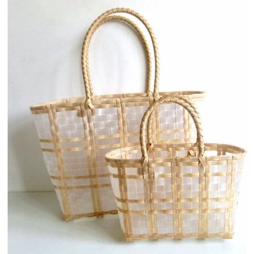 Handmade Transparent Womens Handbag Plastic Woven Summer Beach Bag Female Tote Bags Bohemia Large Small Ladies Shopping Basket