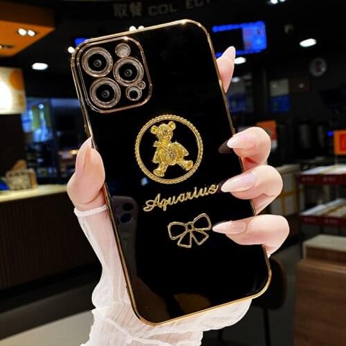 Luxury Plating Metal bear Bow Silicone Phone Case For iPhone 12 11 Pro X XS Max XR 8 7 Plus SE 2020 Soft Back Cover