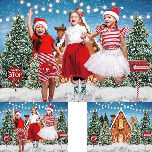 Christmas Gingerbread House Photography Backdrop Winter Merry Xmas Trees Glitter Background Kids Birthday Party Decorations