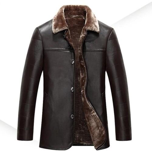 Russian Winter Mens Fur Lined Leather Coats Solid Color Mans Overcoats Brand Designer Mens Leather Clothing Velvet Outwear A108