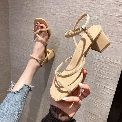 Gladiator Sandals High Heels Sandal Shoes Fashion Brand Strap Flip Flops Sexy Thin High Heel Pumps Square Toe Shoes