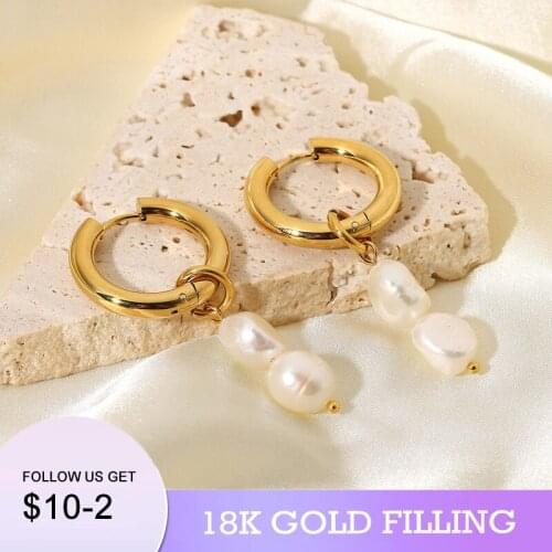 2022 New 100% 18KGF Natural Freshwater Pearl Hanging Earrings Hoop Earrings French Unusual French Earrings