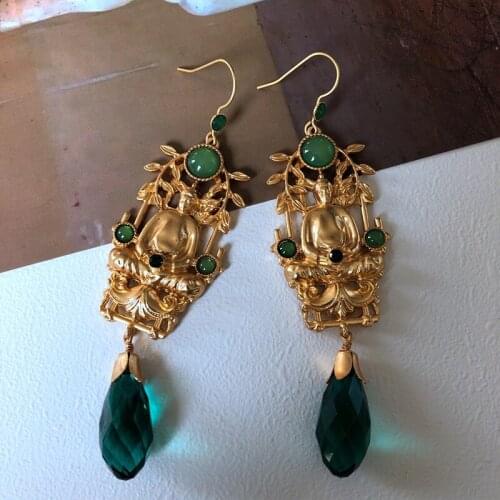 European And American Green Gem Long Female Earrings