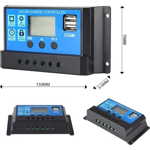 Solar Panel PV Regulator Output Controller Auto Solar Charge Controllers LCD Dual USB 5V 60A/50A/40A/30A/20A/10A 12V 24V PWM