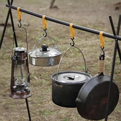 Outdoor PU Leather Hooks Portable Camping Gear Outdoors Multi Tool Camp Cooking Supplies Cortical Hook Pocket Hiking Accessories