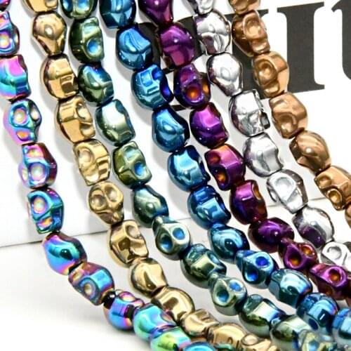 High Quality 5x6mm Skull Head Strand Loose Beads Rainbow Gold Silver Blue Titanium Plating DIY Making Beads 5pcs/lot