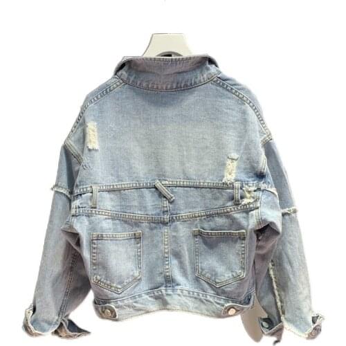 2021 Harajuku European Style Blue Jean Jacket Women Short Denim Jackets Spring Ripped Hole Loose Coat Korean New Chaqueta Mujer