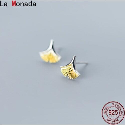La Monada Women Stud Earrings Korean 925 Sterling Silver Earrings For Women Jewelry Golden Apricot Leaf Womens Earrings Stylish