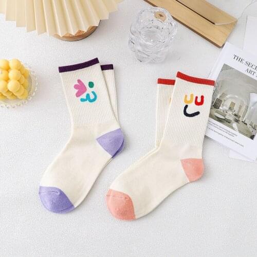 Women Socks Kawaii Expression Happy Fashion Funny Short Socks Women Girl Cotton Summer Candy Color Cute Crew Sock for Girls Sox