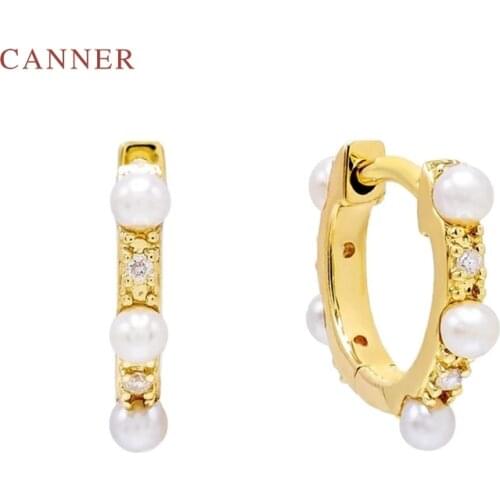 CANNER Pearl Diamond Personality Earrings Hoops 100% 925 Sterling Silver Zircon Earrings For Women Jewelry Aretes De Mujer