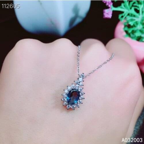 KJJEAXCMY Fine Jewelry 925 Sterling Silver inlaid Natural blue topaz Female Pendant Necklace luxury Support Detection