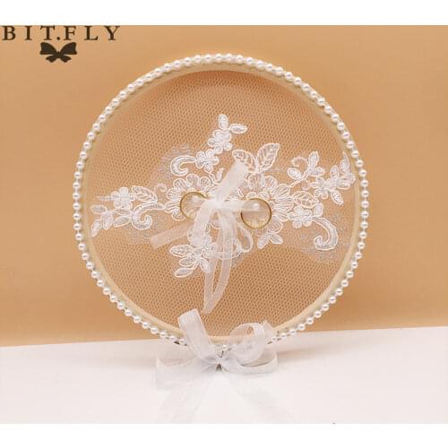 1Pcs Ring Pillow White Wood Lace Round Holder Ribbon Bearer Engagement Photo Props Wedding Decor Marriage Valentines Day Gift