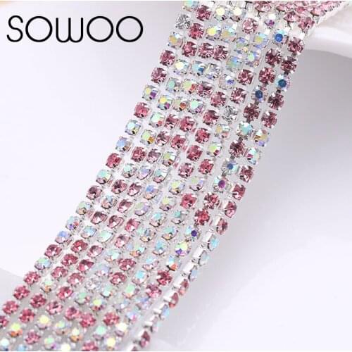 10yards Silver base Mix Pink Color SS6 ss8 ss10 ss12 ClawStrass style DIY Perfume article accessories sew on rhinestones chain
