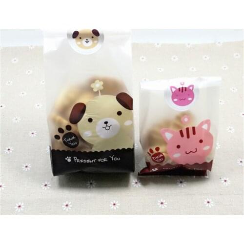 100pcs/lot-8*14cm, 8*23cm Cute Dog Cat Pattern flat pocket biscuit candy pastry bag party wedding Gift bag