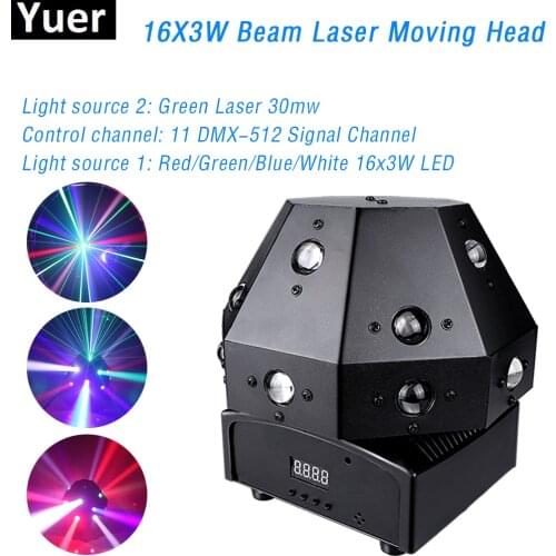 16X3W Beam Moving Head Light DJ Disco Light Party Light Voice Music DMX Control Laser Projector Light RGBW Effect Lamp Party Bar