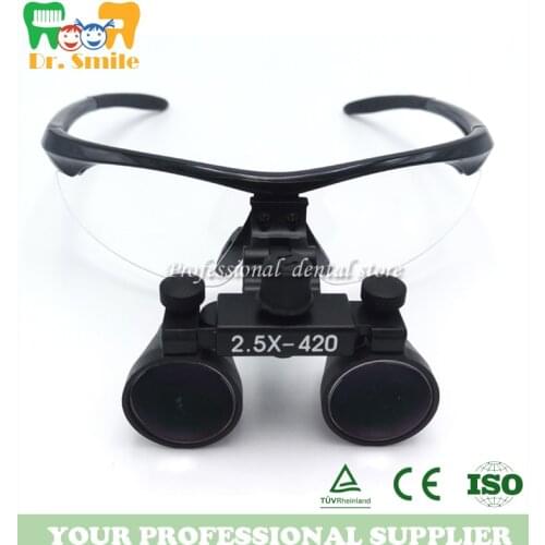 2.5X Anti-fog Dental Loupes for Medical Galileo Magnifier with Surgical Magnifying Glasses black frame +black loupes