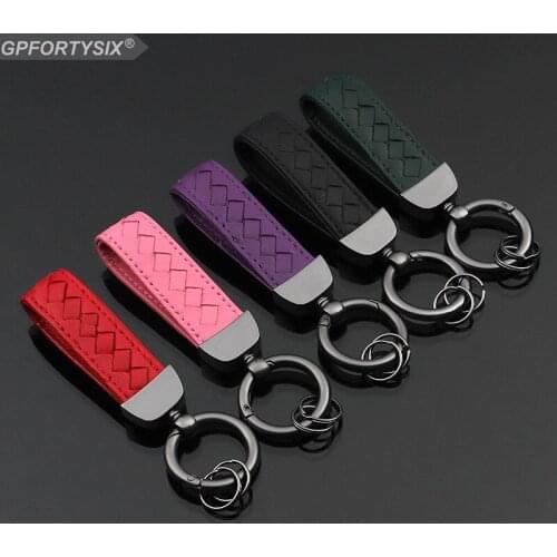 360 Degree Rotating Horseshoe Buckle Lambskin Leather Metal Car Keychain Key Rings For Mazda Toyota Lada Volvo KIA VW Honda Opel