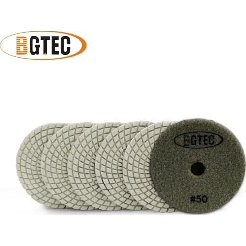 BGTEC 4inch 6pcs #50 Professional wet diamond flexible polishing pads 100mm sanding disc for granite, marble, ceramic