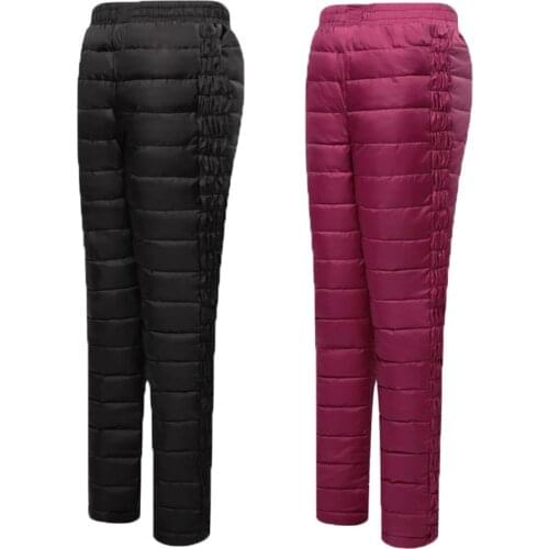 Winter Down Pants Womens High-waist Slim-fit Micro-elastic Cotton Pants Plus size Outer Wear Warm Trousers Cold Pants 4XL Black