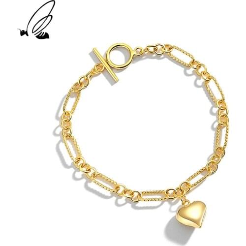 SSTEEL 925 Sterling Sliver OT Clasp Chain Love Heart Charms Bracelet Minimalist Gift For Womens Accessories Fine Jewellery