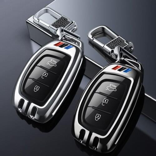 Zinc alloy Car Key Case For Hyundai Santa Fe TM 2019 ix25 I30 Solaris Azera Elantra Grandeur Accent Keychain Holder Protector